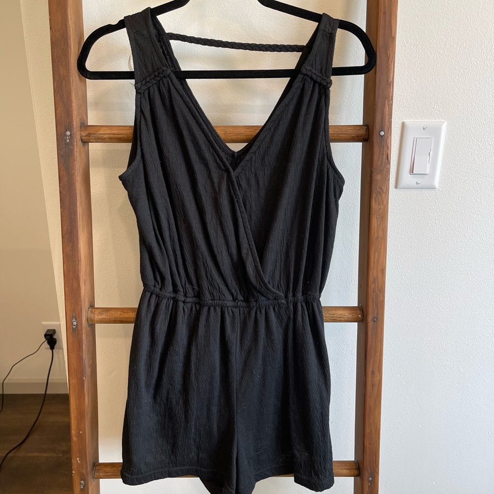 Universal Thread Lightweight Black Sleeveless Romper with Braided Detail